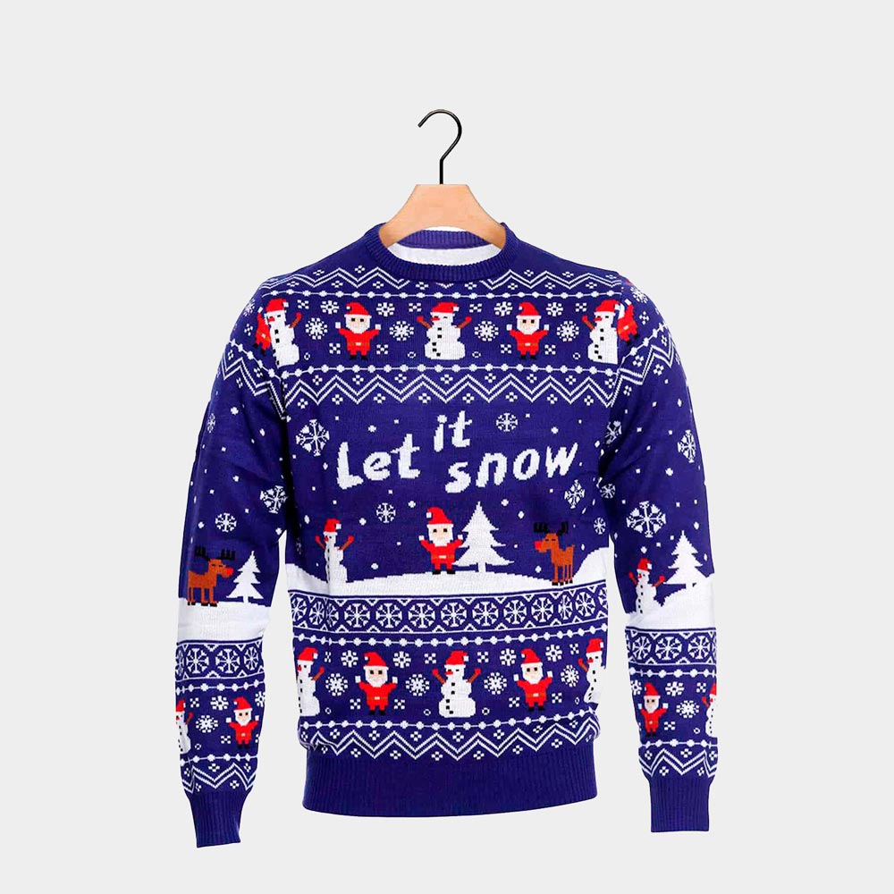 Camisola de Natal Homem Azul Let It Snow