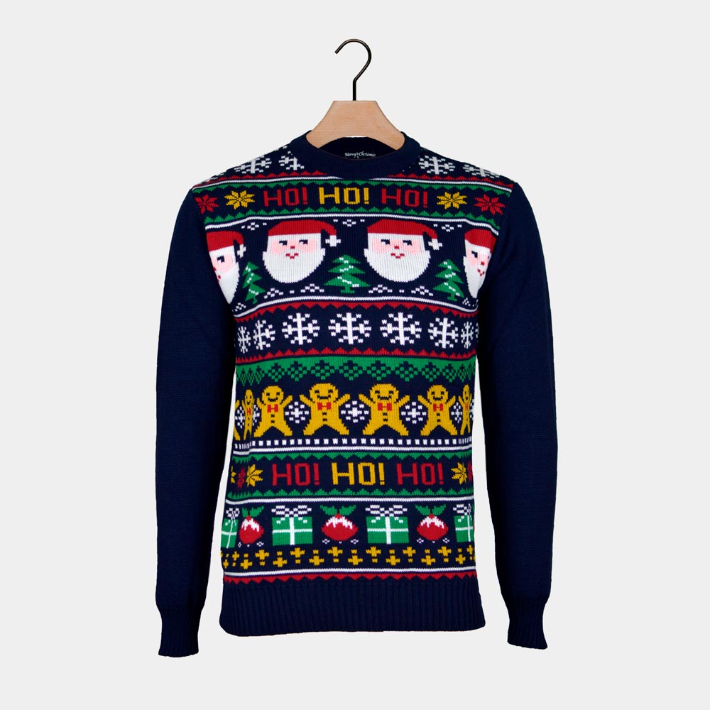 Camisola de Natal Homem Azul Pai Natal
