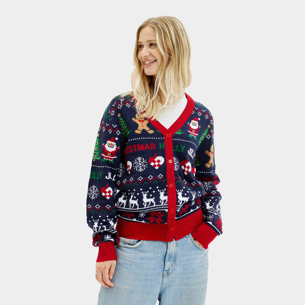 Camisola de Natal Cárdigan para Azul y Vermelha Mulher 