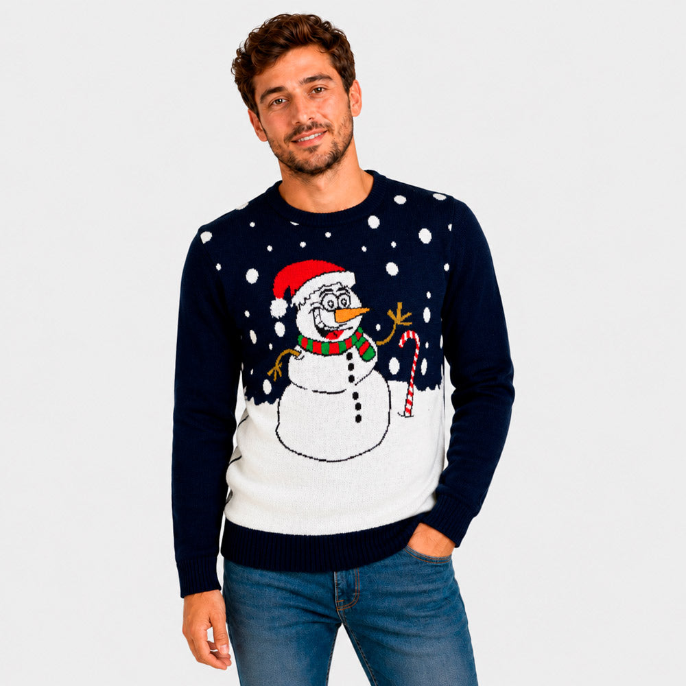 Camisola de Natal Azul Marinho com Boneco de Neve Homen
