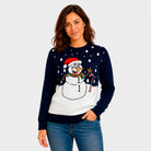 Camisola de Natal Azul Marinho com Boneco de Neve Mulher
