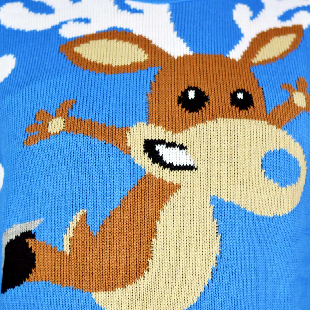 Camisola de Natal para Casal Azul com Rena Patinadora detalhe