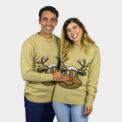 Camisola de Natal para Casal Bege com Rena Sorridente