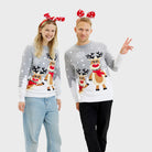 Camisola de Natal para Casal Cinza com Renas Cute Mulher e Homem

