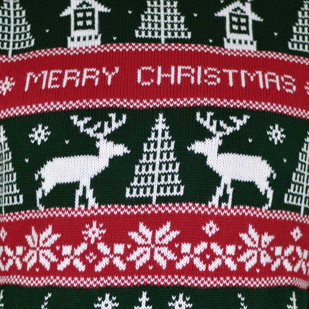 Camisola de Natal para Casal Listras Verdes e Vermelhas Merry Christmas detalhe