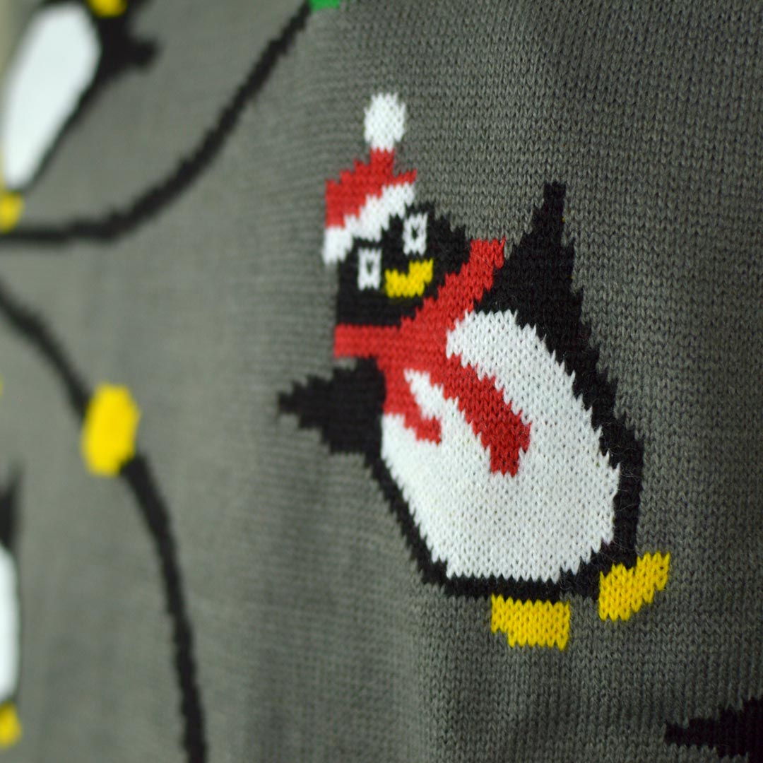 Camisola de Natal para Casal com Luzes LED Pinguins