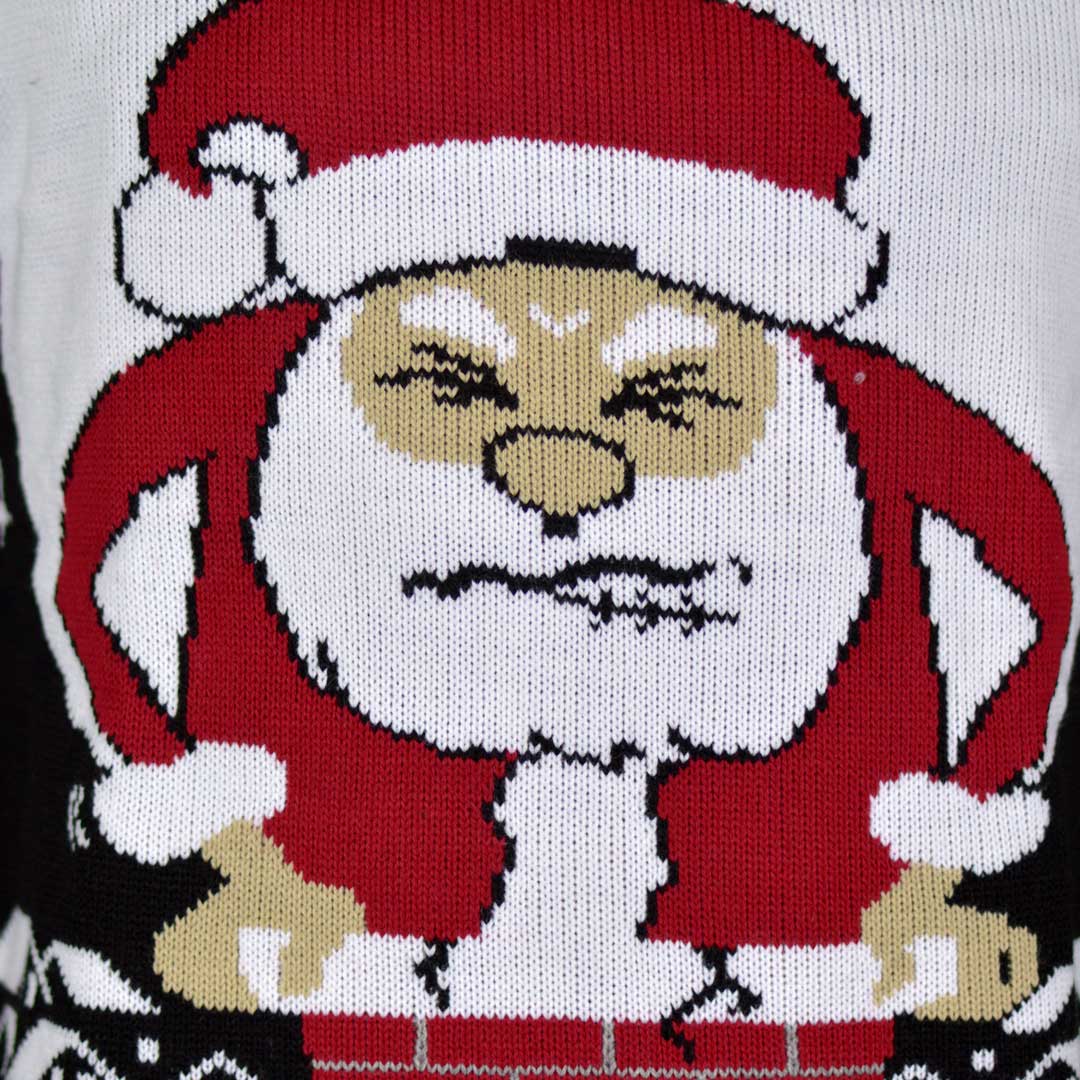 Camisola de Natal para Casal com Pai Natal Preso na Chaminé detalhe
