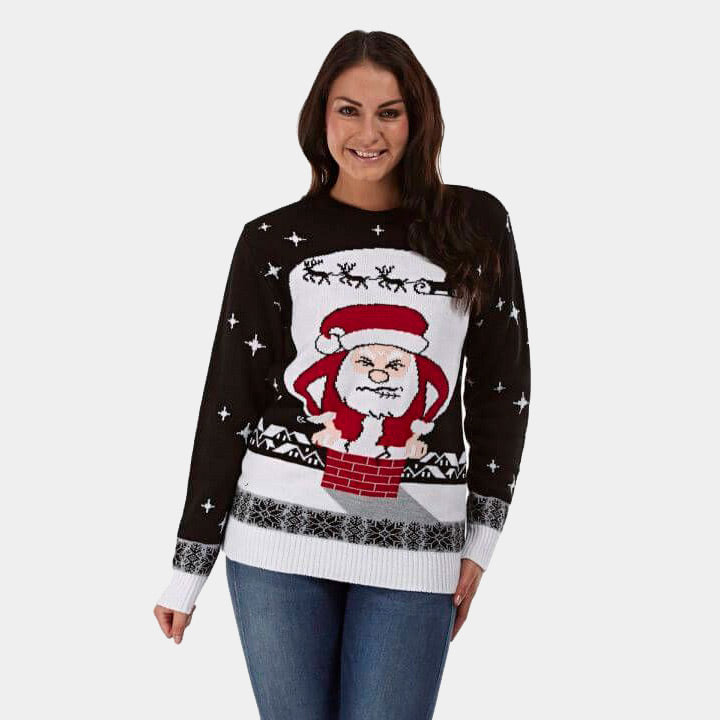 Camisola de Natal para Casal com Pai Natal Preso na Chaminé mulher