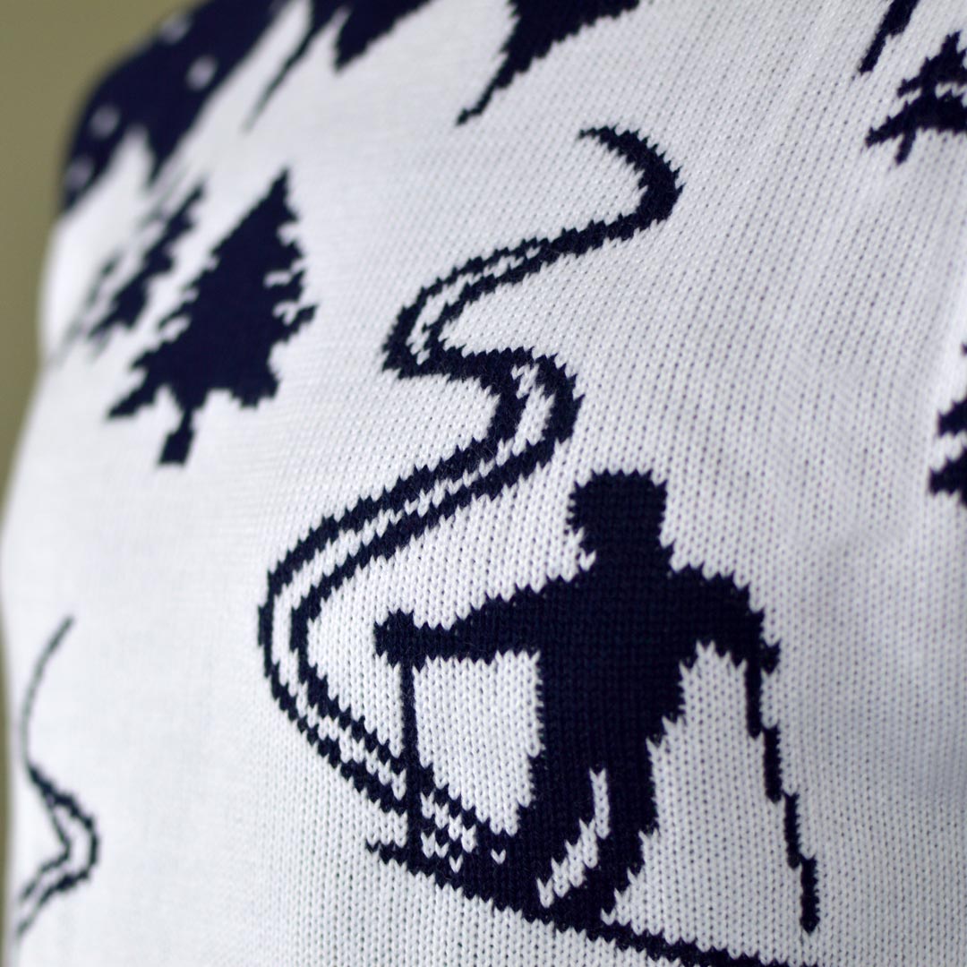 Camisola de Natal para Casal Pista de Ski Esquiadores detalhe