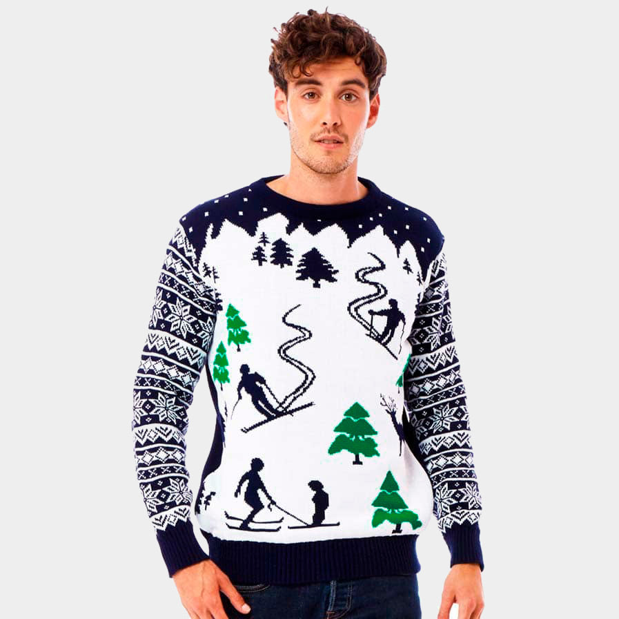 Camisola de Natal para Casal Pista de Ski Esquiadores homem
