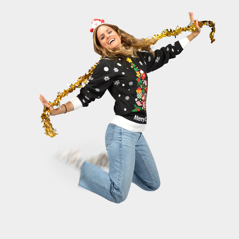 Camisola de Natal para Casal Preta mulher Árvore de Natal
