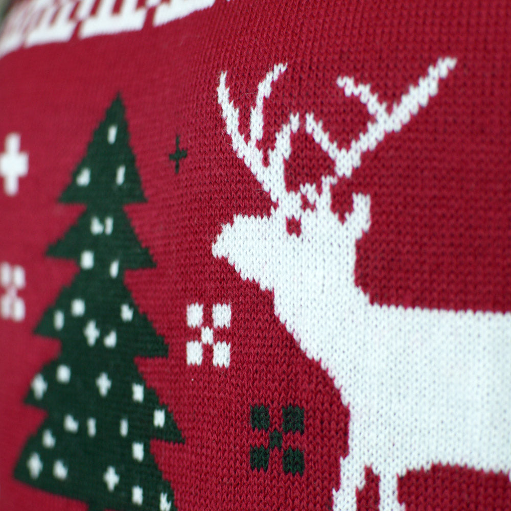 detalhe Camisola de Natal para Casal Vermelha com Árvores de Natal e Renas
