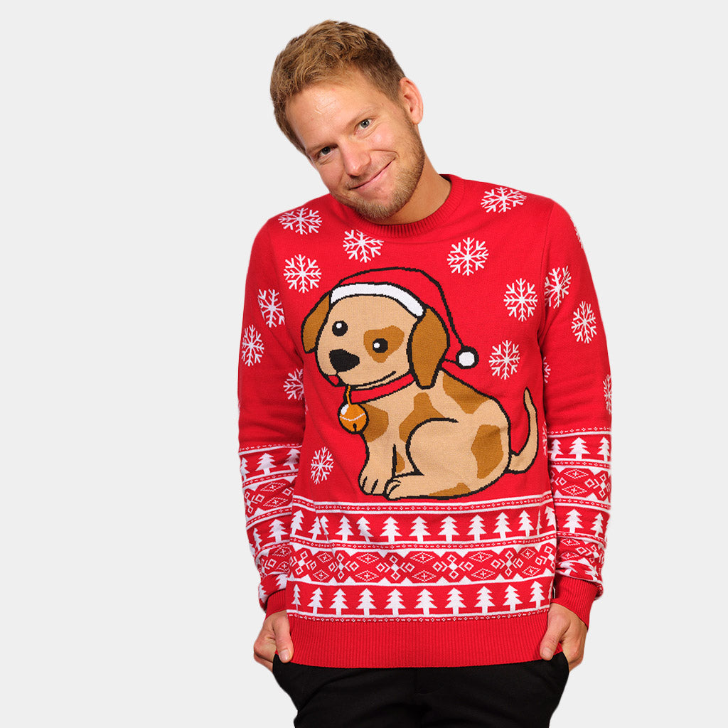 Camisola de Natal para Casal Vermelha com Cachorrinho homem