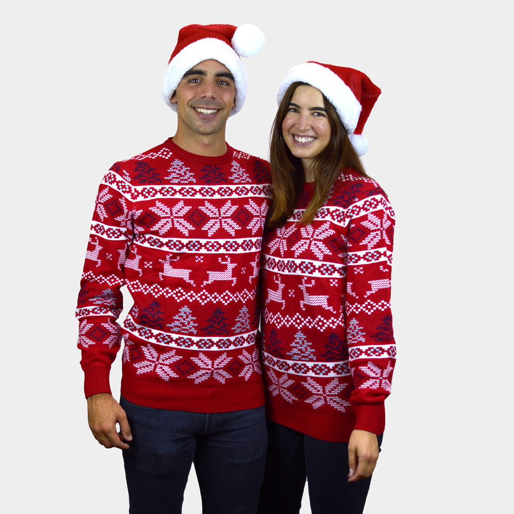 Camisola de Natal para Casal Vermelha Clássica Estrelas Polares