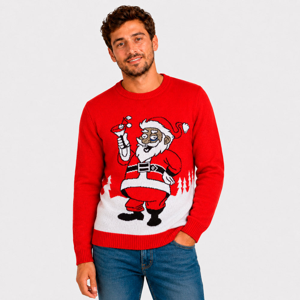 Camisola de Natal Vermelha Pai Natal com um Martini Homen