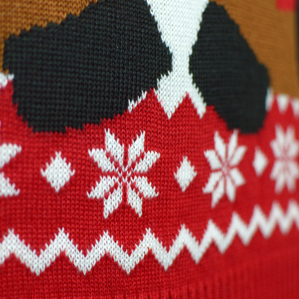 Camisola de Natal para Casal Vermelha Rena Rudolph Cachecol detalhe