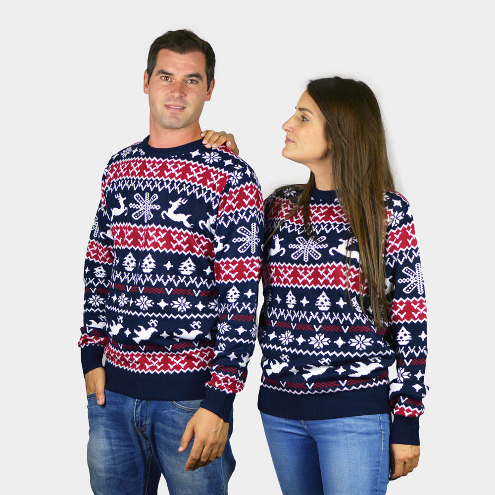 Camisola de Natal Homem Mulher Menina e Menino com Renas e Motivos Natalinos
