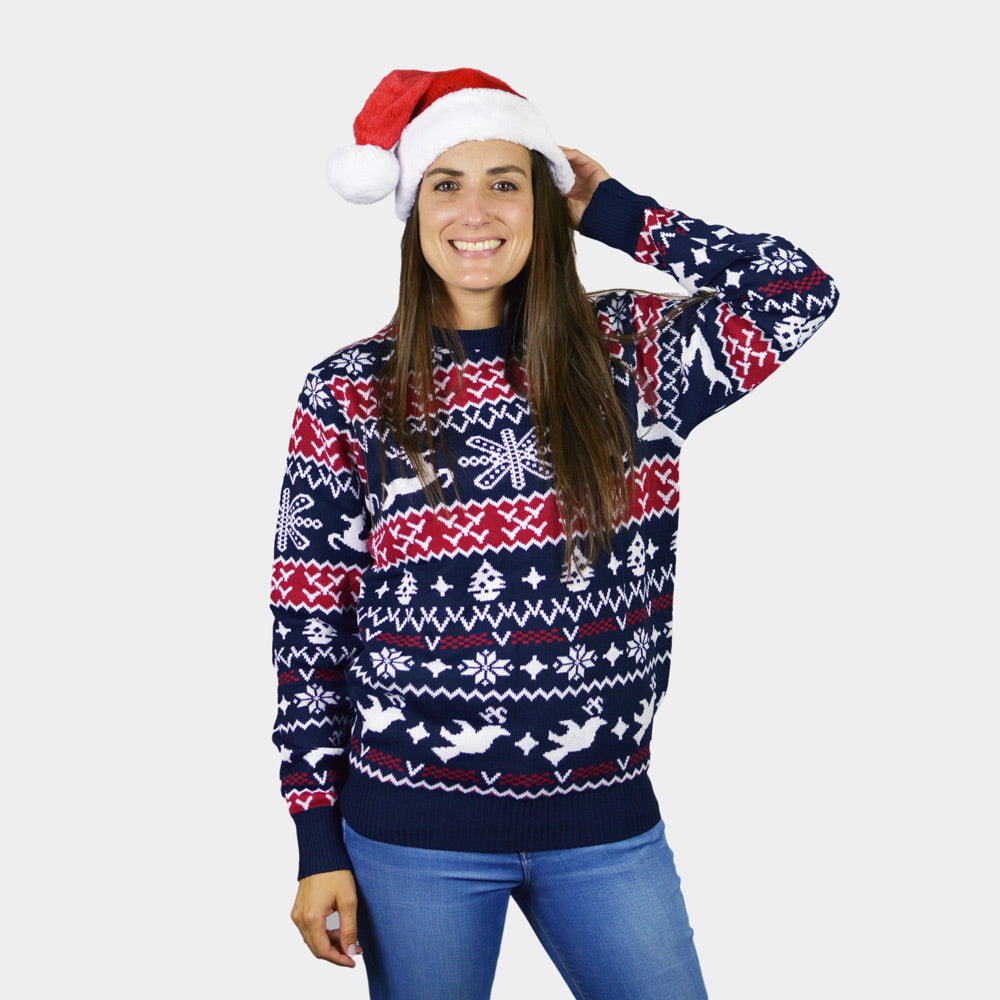 Camisola de Natal Mulher Menina e Menino com Renas e Motivos Natalinos
