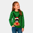 Camisola de Natal para Crianças Verde Rena com Gorro 3D Menina
