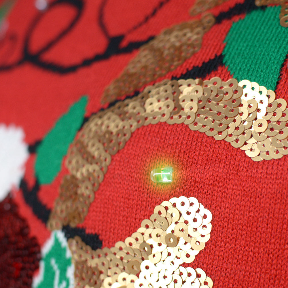 Camisola de Natal detalhe Luzes LED familia Rena Brilhante Lantejoulas