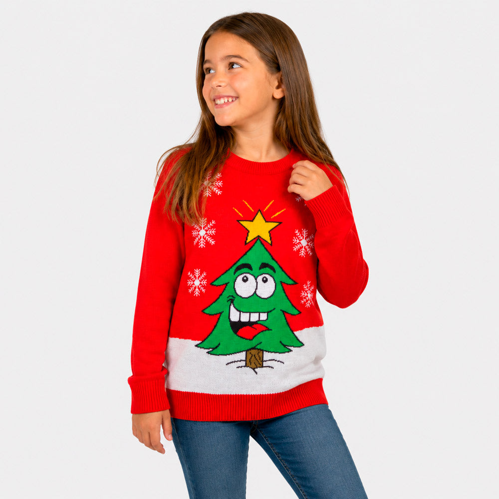Camisola de Natal Família com Árvore de Natal Sorridente Menina
