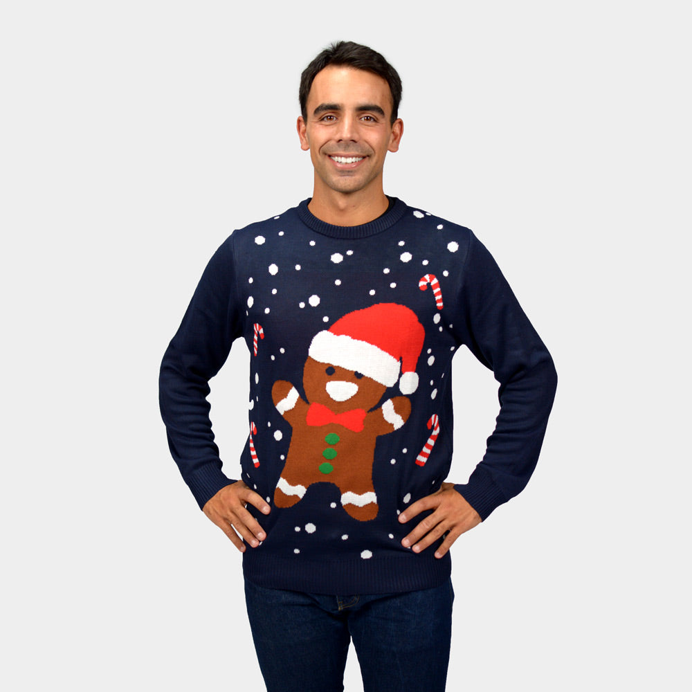 Camisola de Natal Homem Família Azul Gingerbread