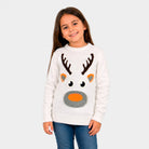 Camisola de Natal Branca para Família  com Rena 3D Menina
