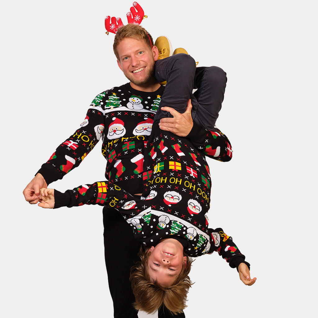 Camisola de Natal Familia Pai Natal Presente Boneco Algodão Menino e Homem Orgânico
