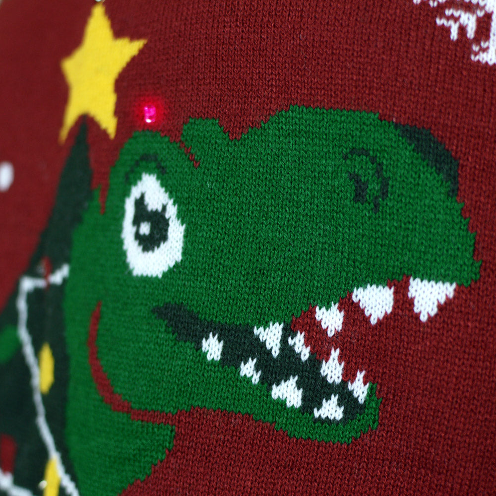 Camisola de Natal Luzes LED Tree-Rex Família Christmas
