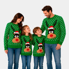 Camisola de Natal para Família Verde Rena com Gorro 3D
