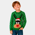 Camisola de Natal para Família Verde Rena com Gorro 3D Menino
