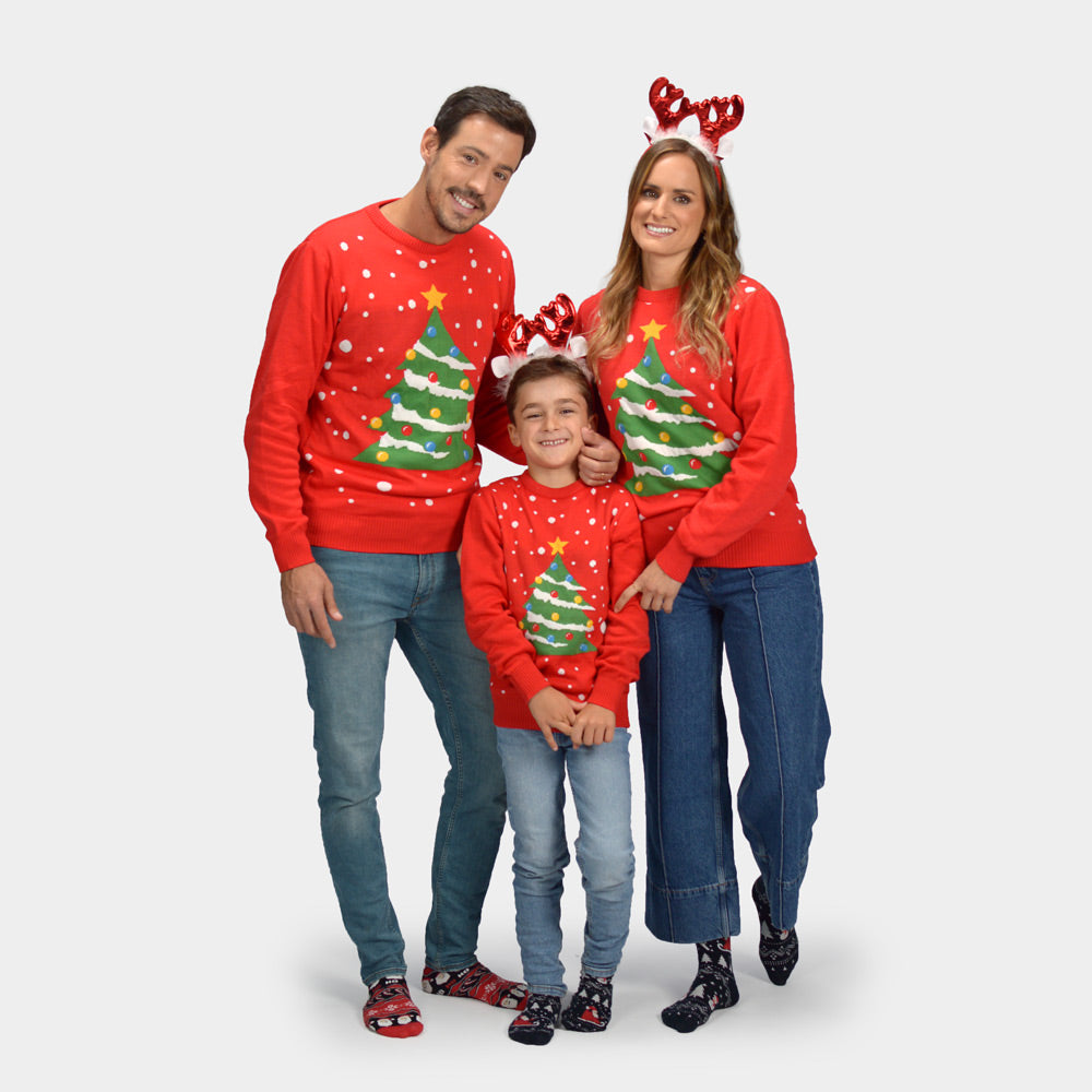 Camisola de Natal para Família Vermelha Árvore de Natal