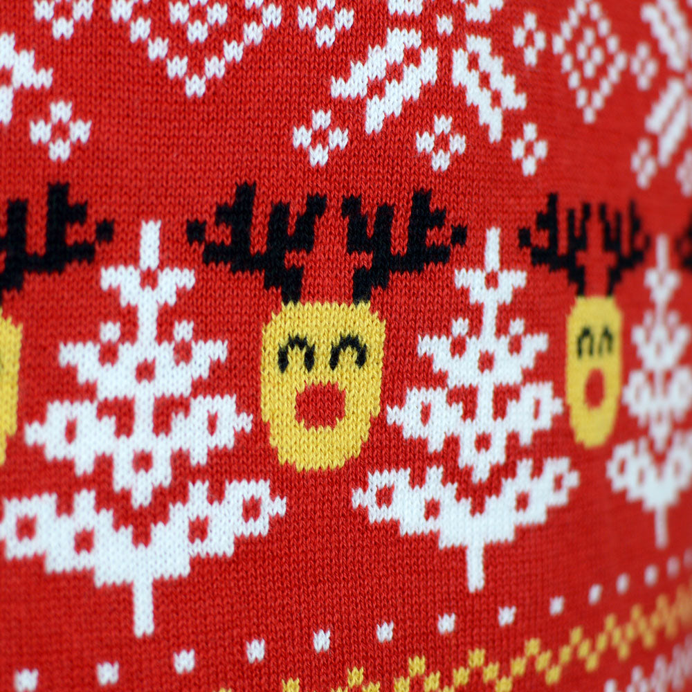 Camisola de Natal Família Neve Vermelha Bonecos Algodão Orgânico Árvores 
