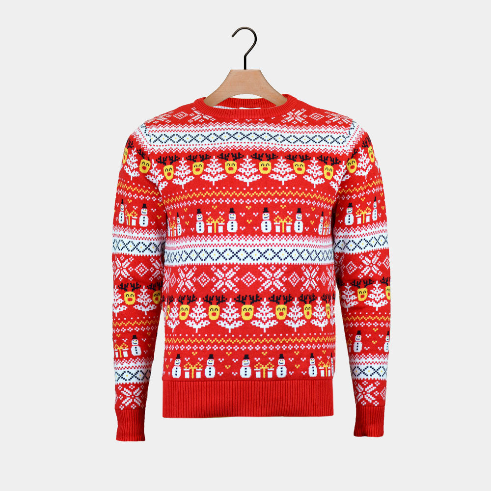 Camisola de Natal Família Neve Vermelha Árvores Algodão Orgânico Bonecos 

