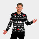 Camisola de Natal Homem Árvores, Bonecos e Pai Natal Preta
