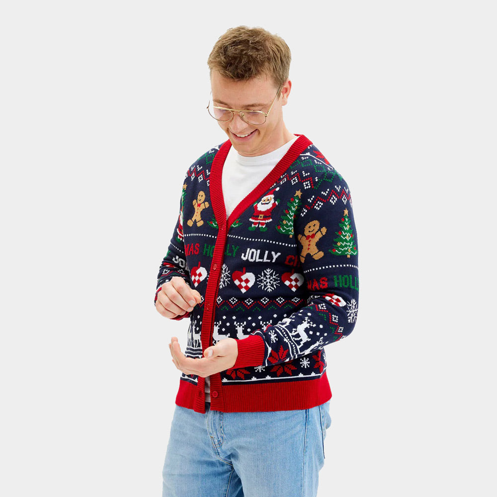 Camisola de Natal para Homem Azul y Vermelha Cárdigan 