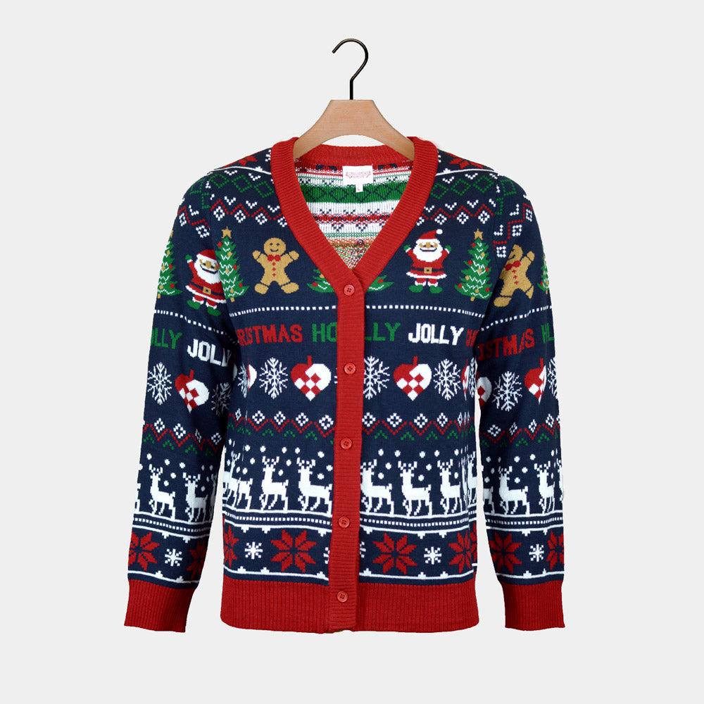 Camisola de Natal Cárdigan para Homem Azul y Vermelha Holle Jolly
