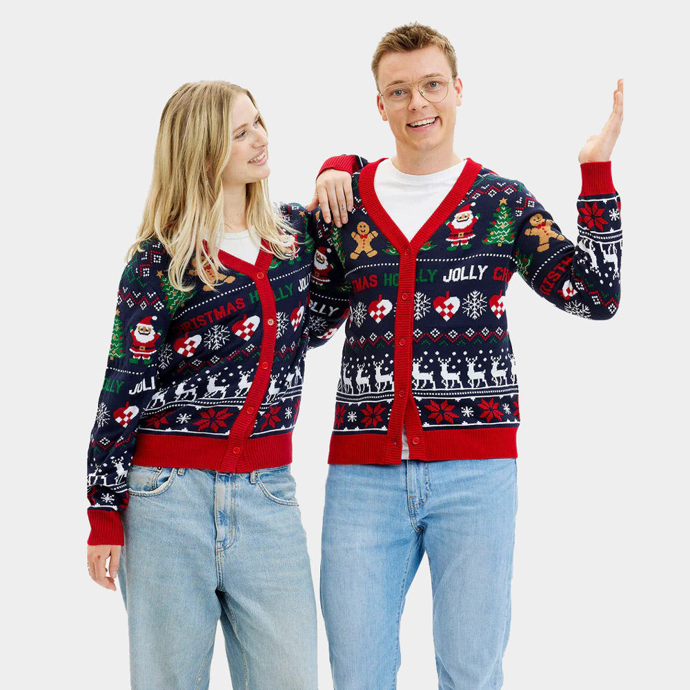 Camisola de Natal Cárdigan para Homem Azul y Vermelha Mulher