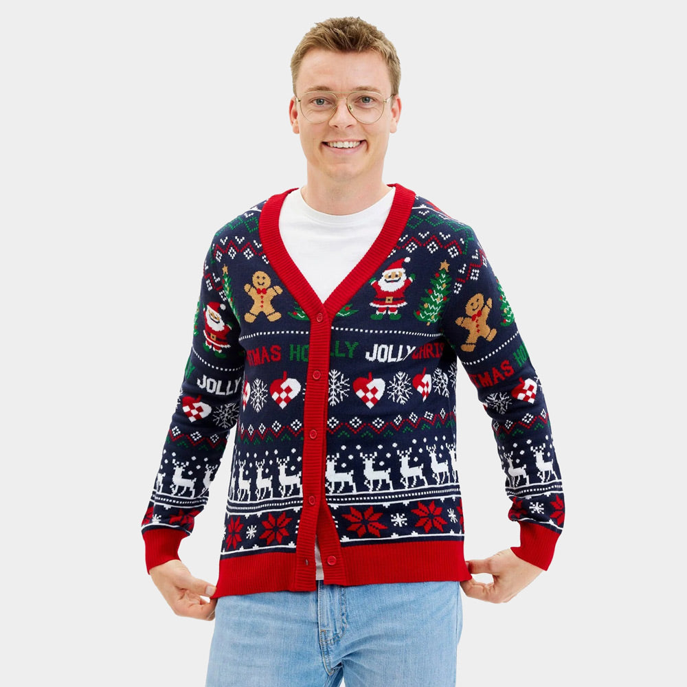 Camisola de Natal Cárdigan para Homem Azul y Vermelha