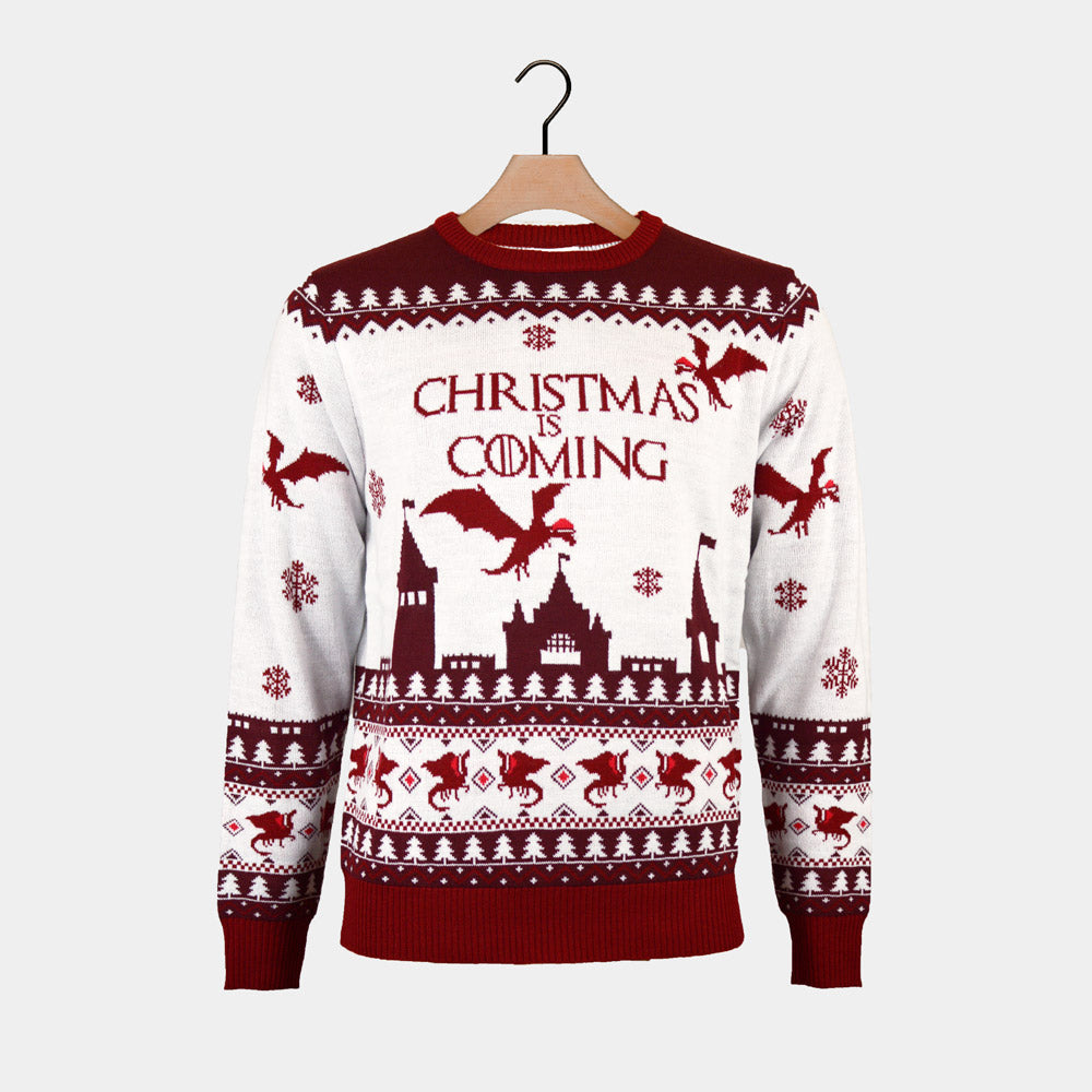 Camisola de Natal Homem Christmas is Coming Branca Vermelha

