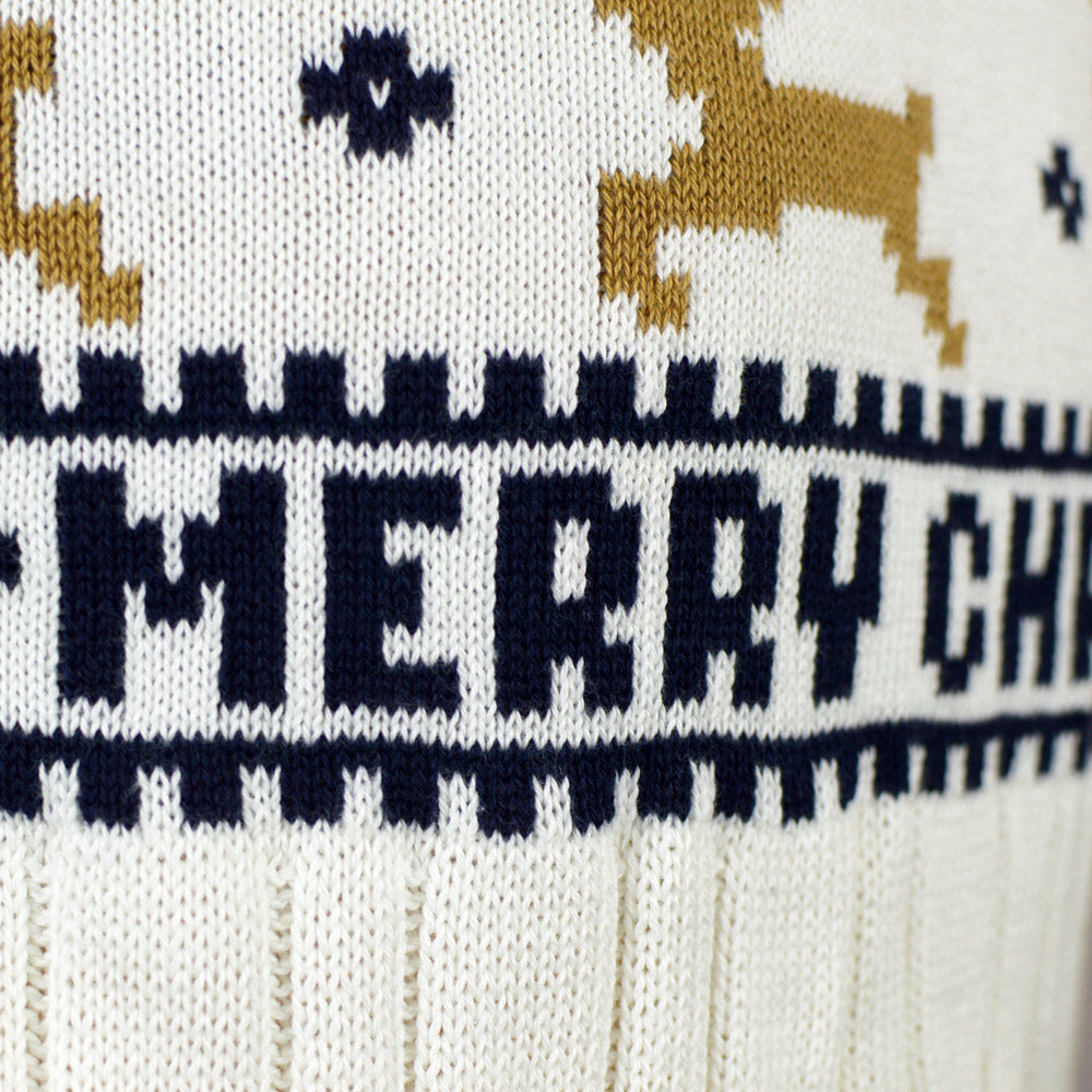 Camisola de Natal para Homem Elegante Branca com Renas Algodão Orgânico detalhe