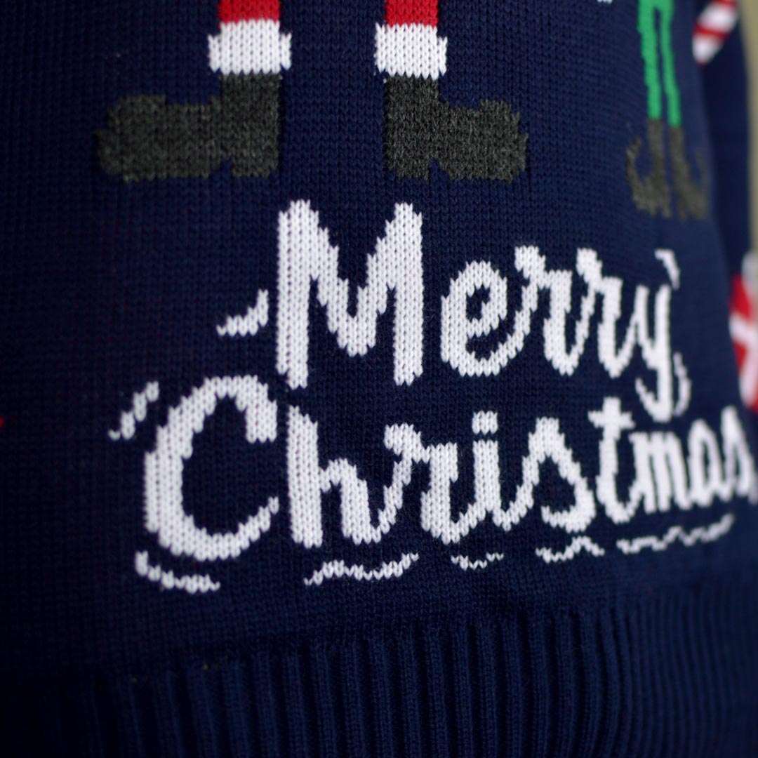 Camisola de Natal para Homem com Elfo e Pai Natal detalhe