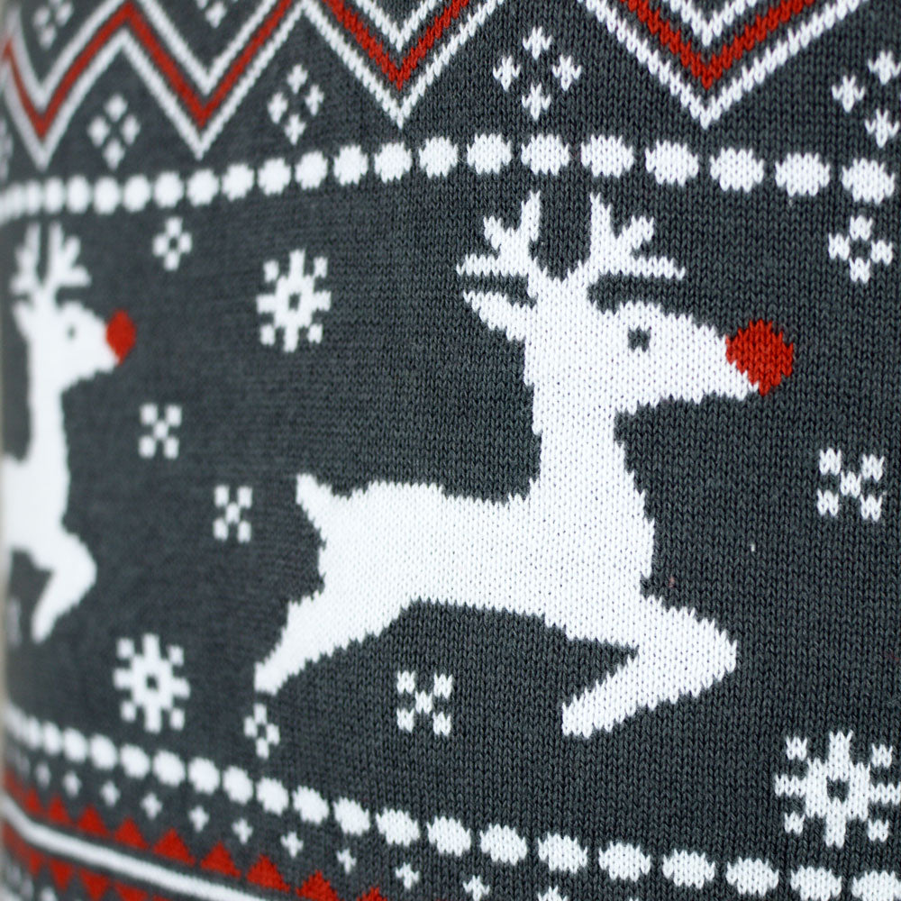 Camisola de Natal Homem Gola Alta Cinzenta Algodão Orgânico Renas 
