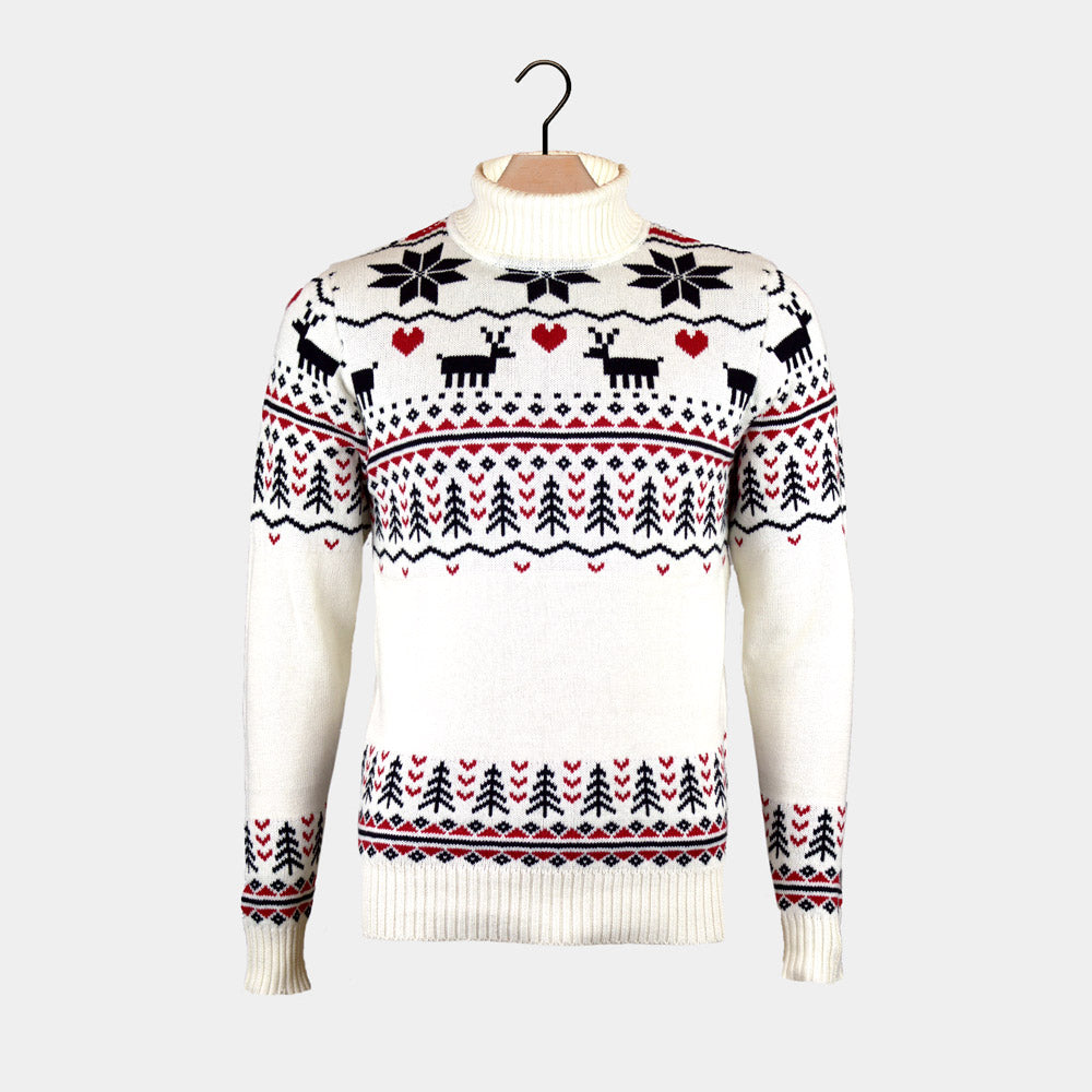 Camisola de Natal Homem Gola Alta Elegante Algodão Orgânico Bege 
