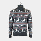 Camisola de Natal Homem Gola Alta Renas Cinzenta Algodão Orgânico
