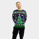Camisola de Natal Homem Azul Luzes LED Árvore de Natal
