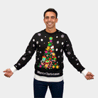 Camisola de Natal Homem com Luzes LED Preta Árvore de Natal
