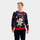 Camisola de Natal Homem Azul Luzes LED Ginger Cookie
