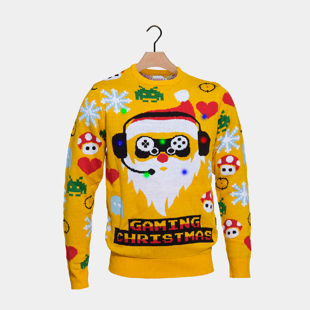 Camisola de Natal para Homem Luzes LED Pai Natal Gamer
