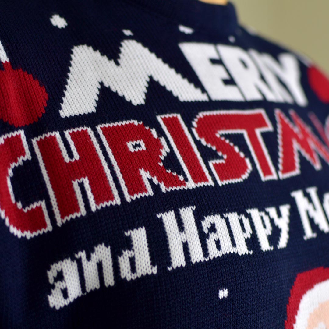 Camisola de Natal para Homem Merry Christmas and Happy New Year detalhe